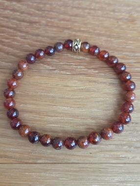 Dark Orange Hessonite Garnet Beads Bracelet, Hand Crafted, Stretch